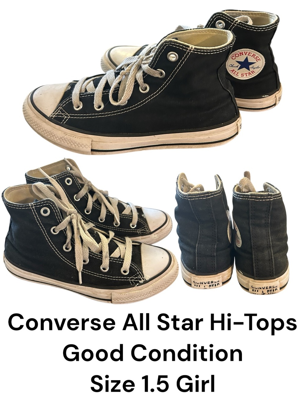 Converse Girl’s Black and White High Top Sneakers